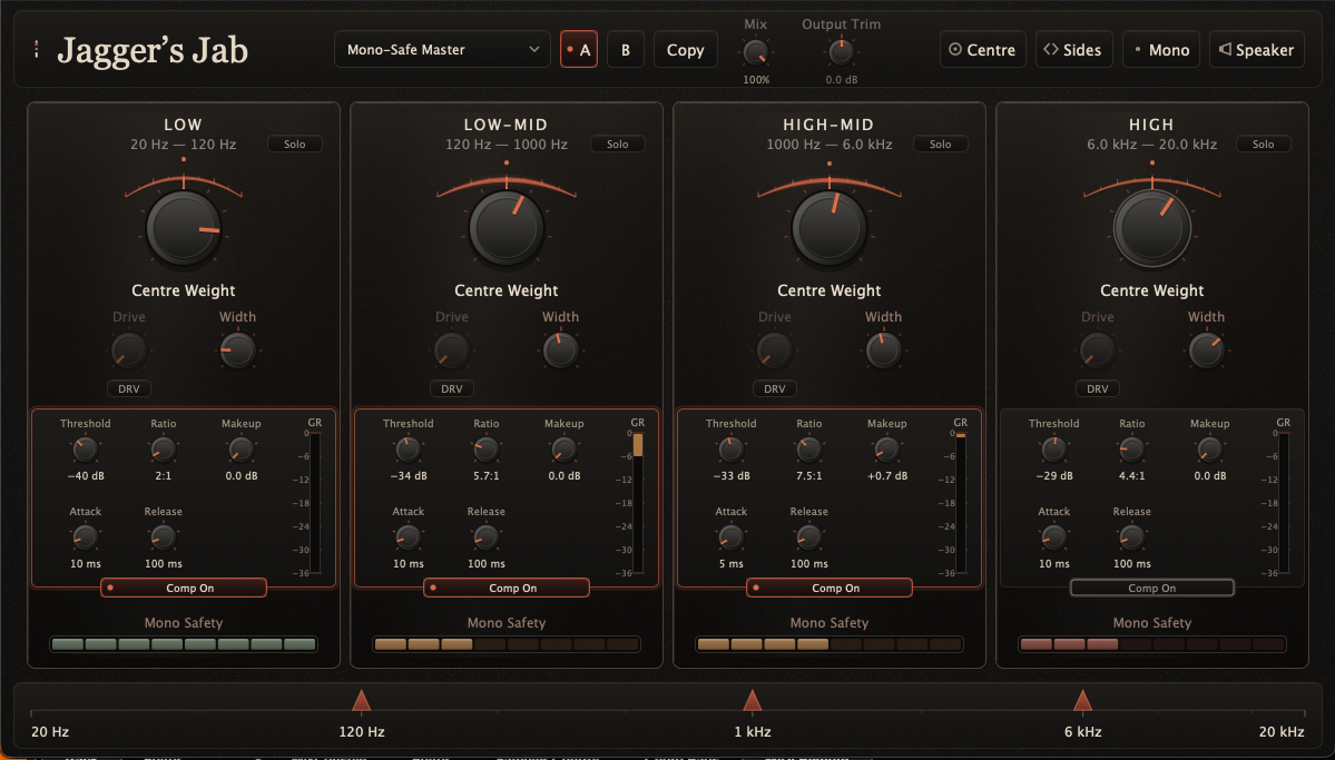 Jab four-band stereo mixing interface