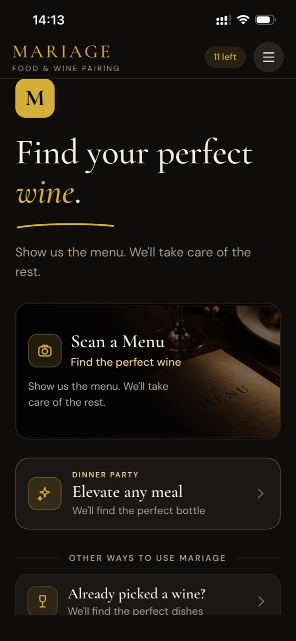 MARIAGE on mobile: menu scanning and wine pairing